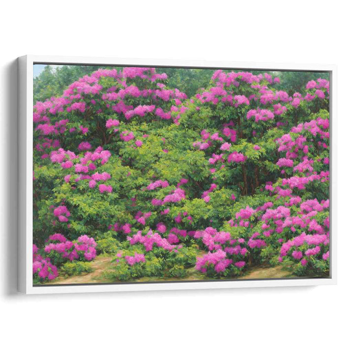 Blossom Cascade Dream: Vibrant Pink Rhododendron Landscape Canvas Art