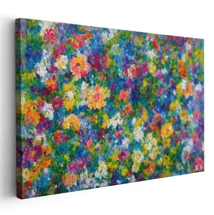 Colorful Whisperings on Canvas: Vibrant Pointillist Wildflower Canvas Art Print