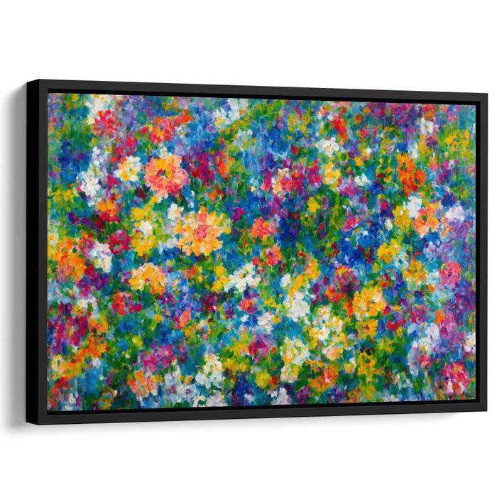 Colorful Whisperings on Canvas: Vibrant Pointillist Wildflower Canvas Art Print