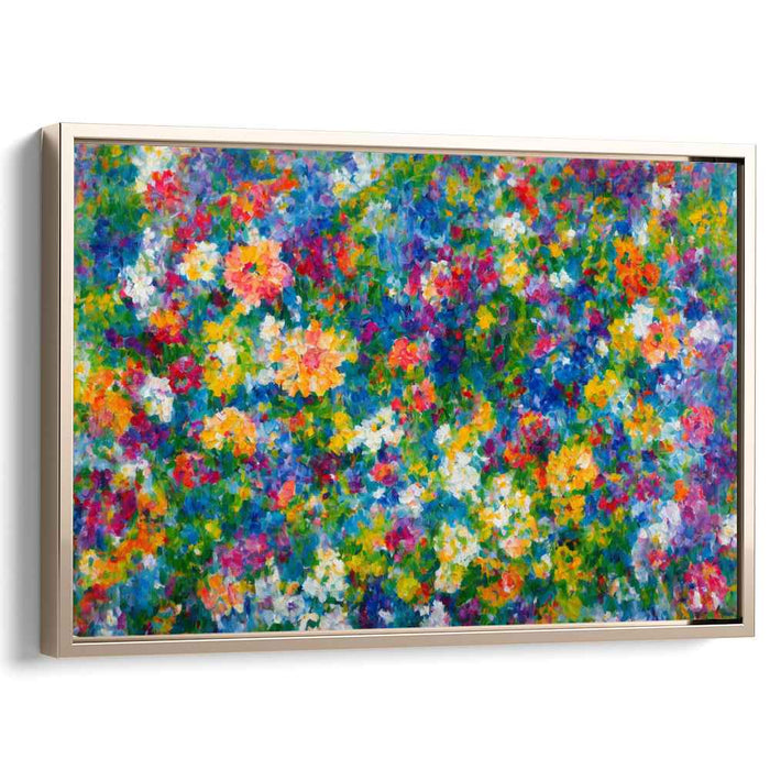 Colorful Whisperings on Canvas: Vibrant Pointillist Wildflower Canvas Art Print
