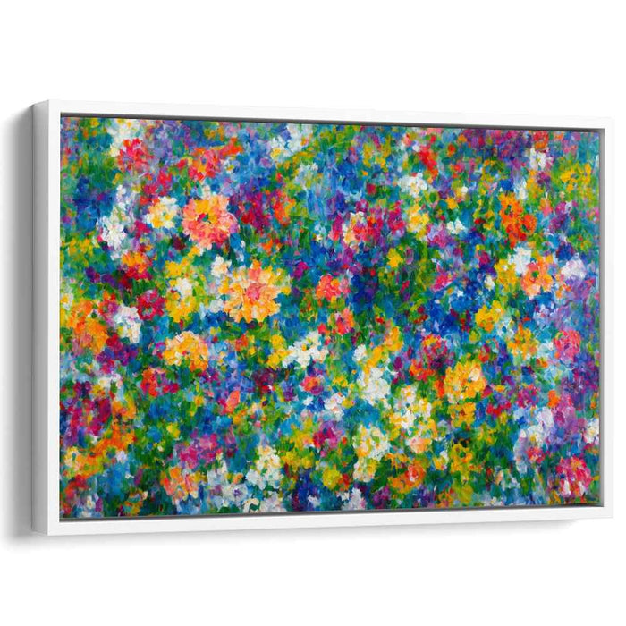 Colorful Whisperings on Canvas: Vibrant Pointillist Wildflower Canvas Art Print