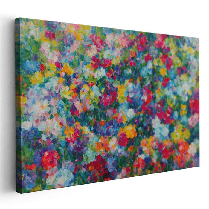 Dotted Petal Fusion: Abstract Pointillist Floral Canvas Art Print