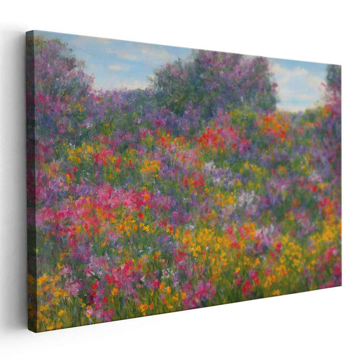 Impressionist Garden Symphony: A Lush Impressionist Meadow Canvas Art Print