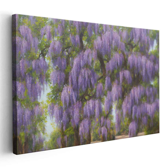 Whispering Moonlit Blossoms: Serene Wisteria Tree Canvas Art Print