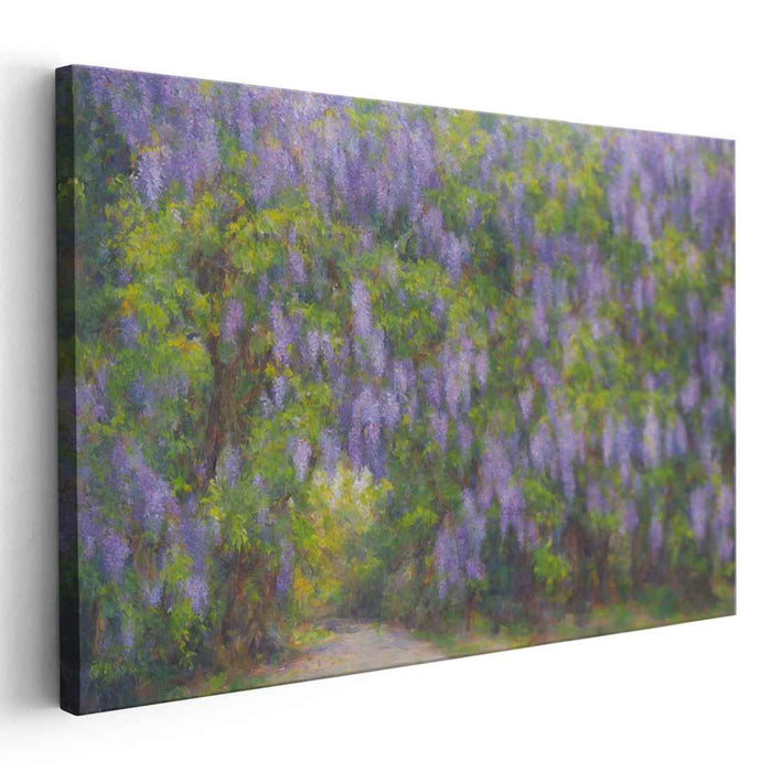 Tranquil Wisteria Pathway: Impressionist Floral Landscape Canvas Art Print