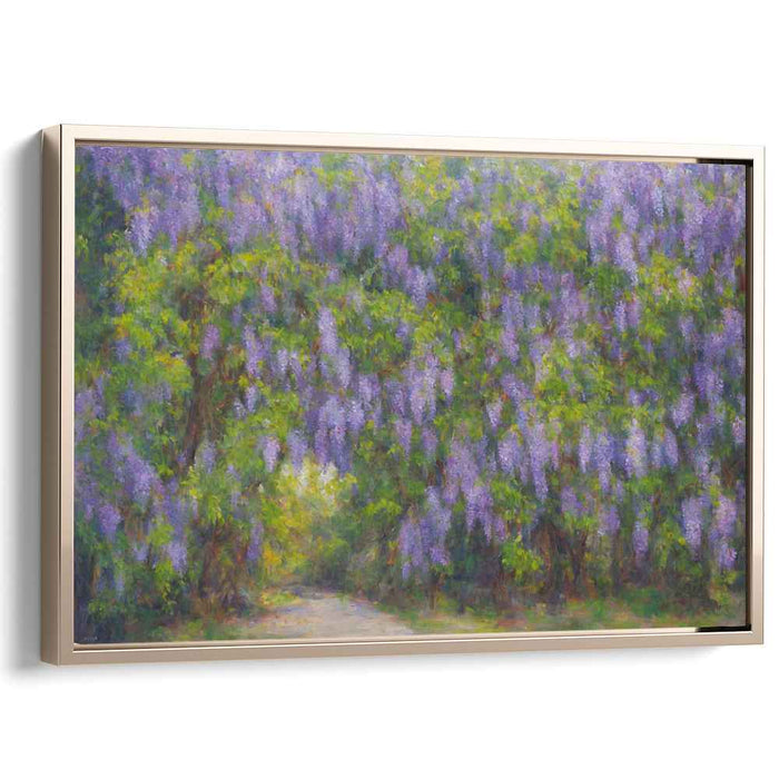 Tranquil Wisteria Pathway: Impressionist Floral Landscape Canvas Art Print