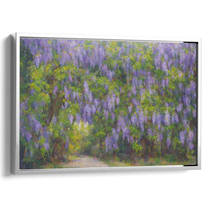 Tranquil Wisteria Pathway: Impressionist Floral Landscape Canvas Art Print