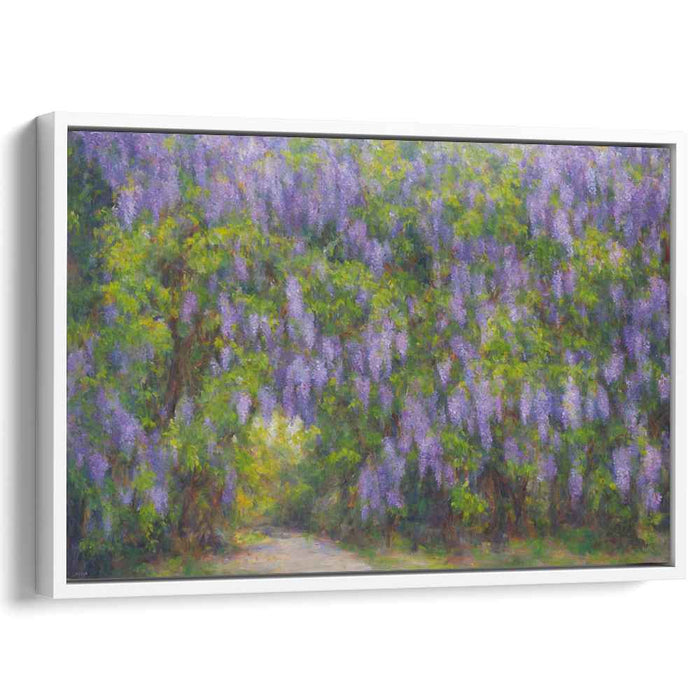 Tranquil Wisteria Pathway: Impressionist Floral Landscape Canvas Art Print