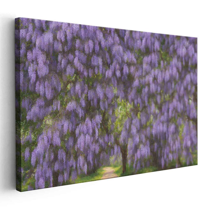 Enchanted Petal Trail: A Pathway Under Blossoming Trees Canvas Art