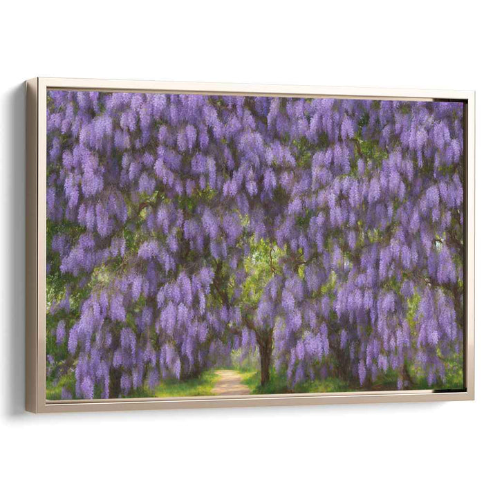 Enchanted Petal Trail: A Pathway Under Blossoming Trees Canvas Art