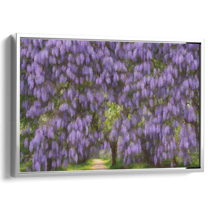 Enchanted Petal Trail: A Pathway Under Blossoming Trees Canvas Art