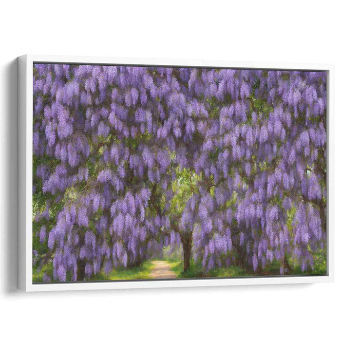 Enchanted Petal Trail: A Pathway Under Blossoming Trees Canvas Art
