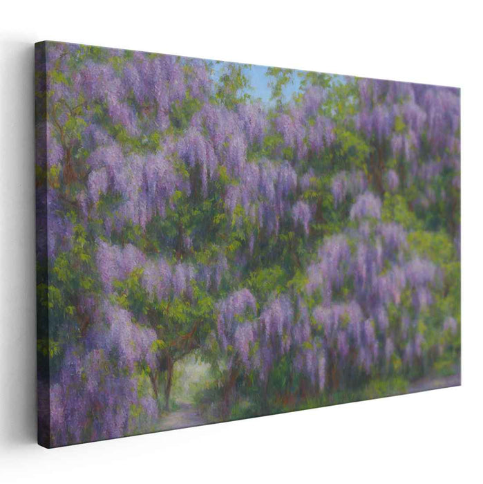 Whispering Violet Serenade: A Lush Impressionist Wisteria Garden Canvas Art Print