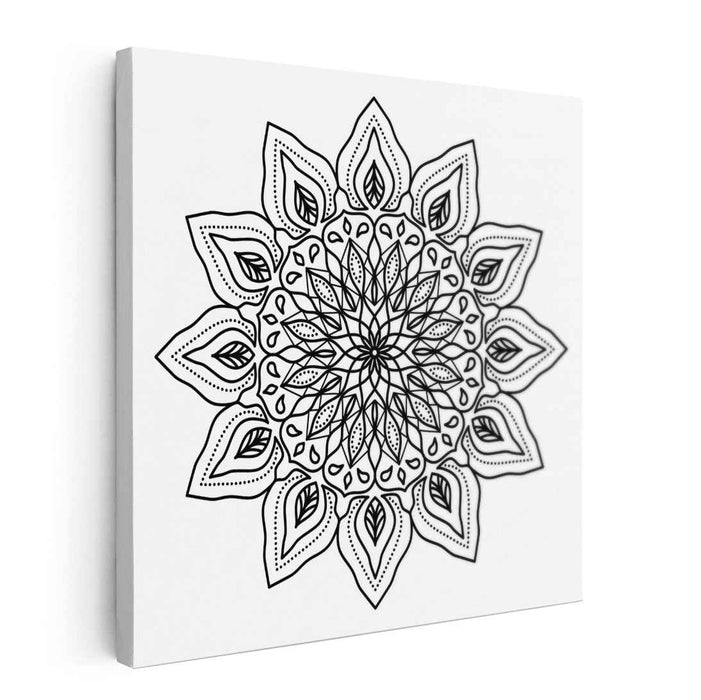Intricate Black and White Mandala: Symmetrical Serenity Canvas Art Print