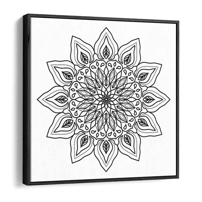 Intricate Black and White Mandala: Symmetrical Serenity Canvas Art Print