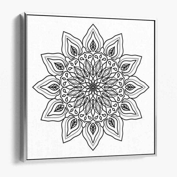Intricate Black and White Mandala: Symmetrical Serenity Canvas Art Print