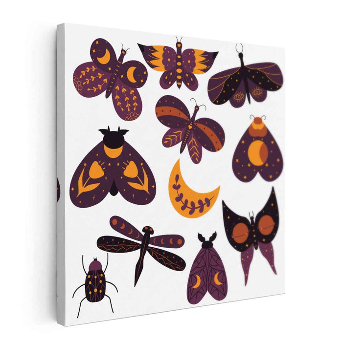 Celestial Insects: Mystical Purple and Golden Artwork Collection