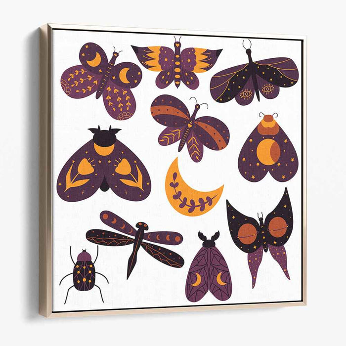 Celestial Insects: Mystical Purple and Golden Artwork Collection