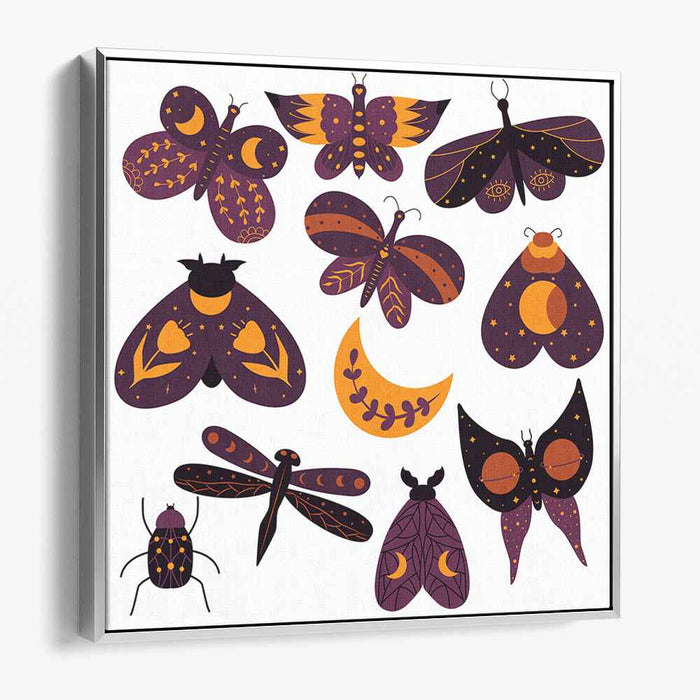 Celestial Insects: Mystical Purple and Golden Artwork Collection