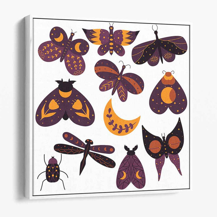 Celestial Insects: Mystical Purple and Golden Artwork Collection
