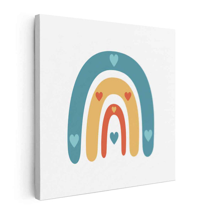 Heartfelt Hues: Charming Rainbow and Hearts Canvas Art