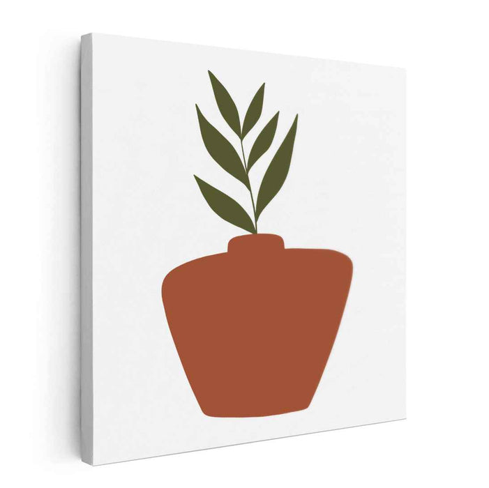 Leafy Clay Creation: Modern Terracotta Pot with Green Leaves Art Print