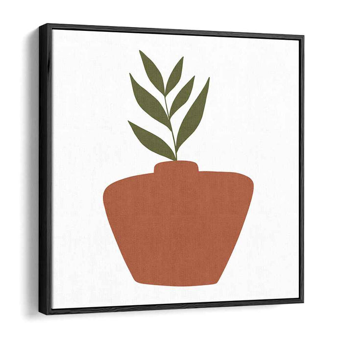 Leafy Clay Creation: Modern Terracotta Pot with Green Leaves Art Print