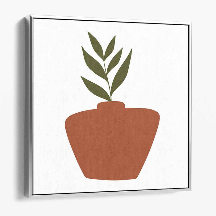 Leafy Clay Creation: Modern Terracotta Pot with Green Leaves Art Print