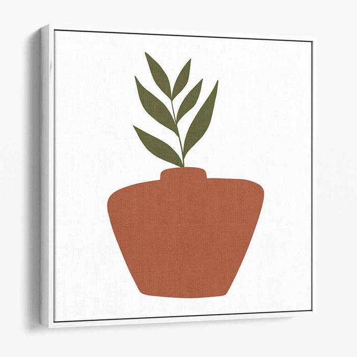 Leafy Clay Creation: Modern Terracotta Pot with Green Leaves Art Print