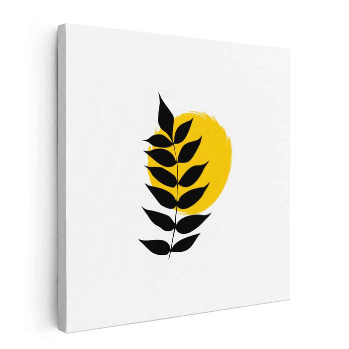 Minimalist Leaf Silhouette with Vibrant Yellow Brushstroke: