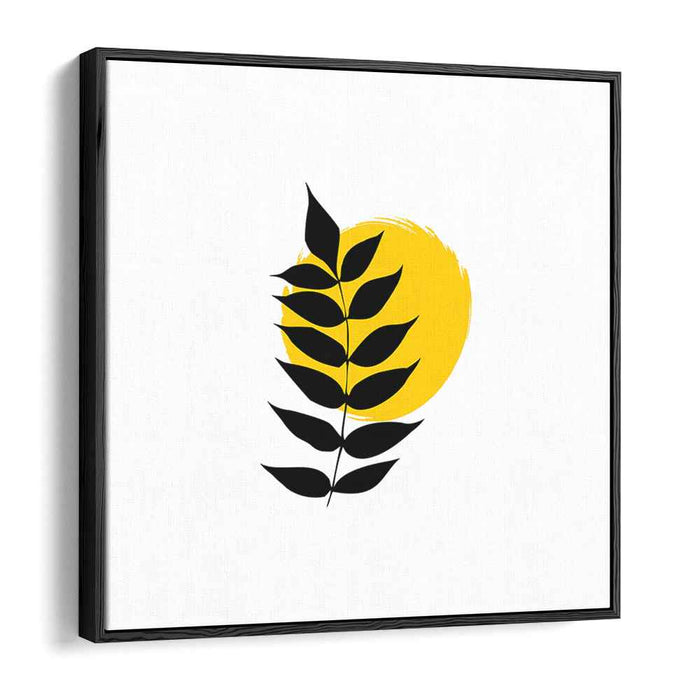 Minimalist Leaf Silhouette with Vibrant Yellow Brushstroke: