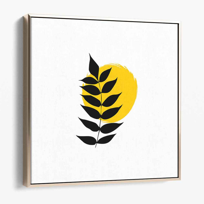 Minimalist Leaf Silhouette with Vibrant Yellow Brushstroke: