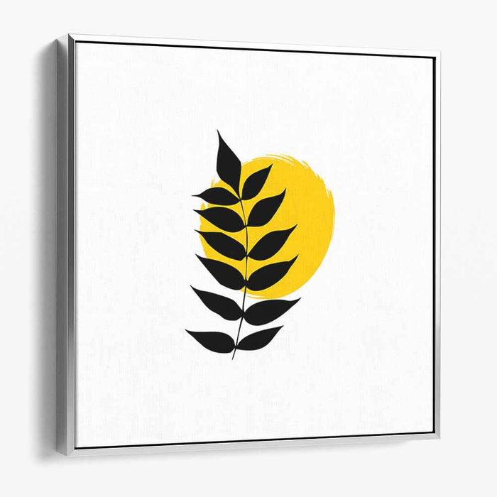 Minimalist Leaf Silhouette with Vibrant Yellow Brushstroke: