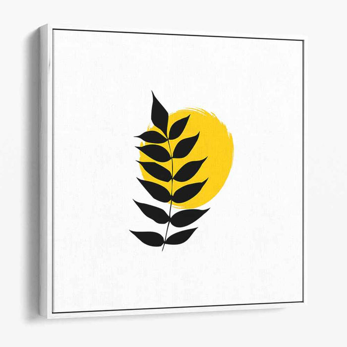 Minimalist Leaf Silhouette with Vibrant Yellow Brushstroke: