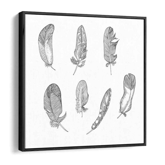 Intricate Feather Study: Detailed Black and White Pen and Ink Illustration