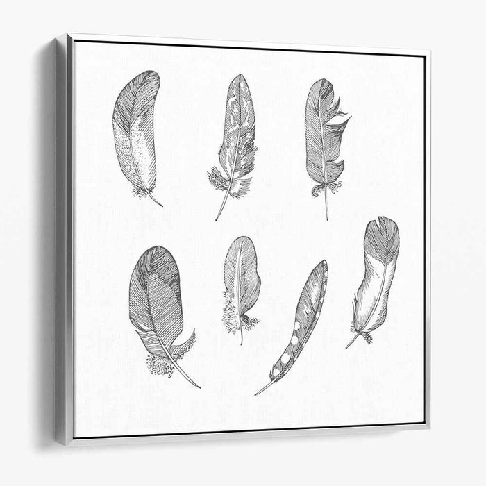 Intricate Feather Study: Detailed Black and White Pen and Ink Illustration