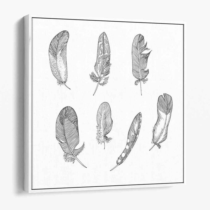 Intricate Feather Study: Detailed Black and White Pen and Ink Illustration