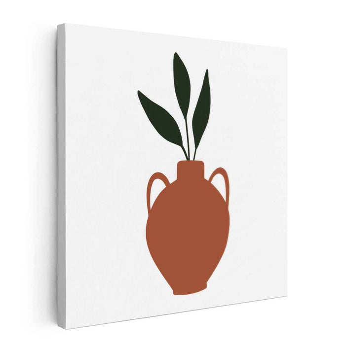 Textured Foliage Vessel: Terracotta Pot with Green Leaves Canvas Art Print
