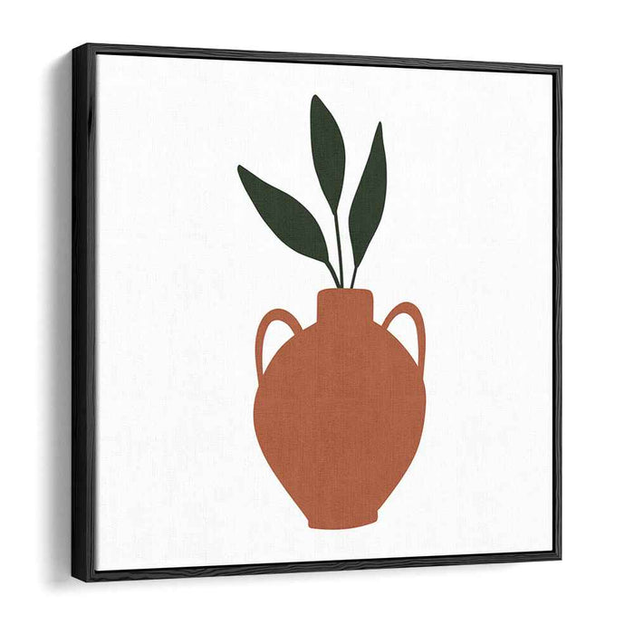 Textured Foliage Vessel: Terracotta Pot with Green Leaves Canvas Art Print