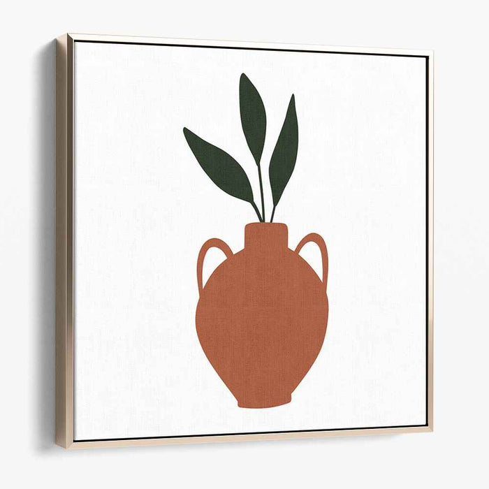 Textured Foliage Vessel: Terracotta Pot with Green Leaves Canvas Art Print