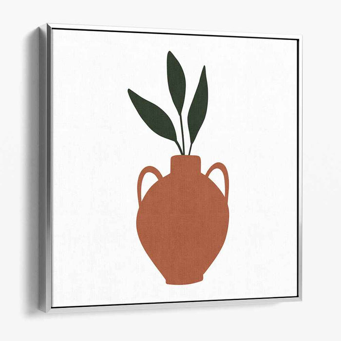 Textured Foliage Vessel: Terracotta Pot with Green Leaves Canvas Art Print