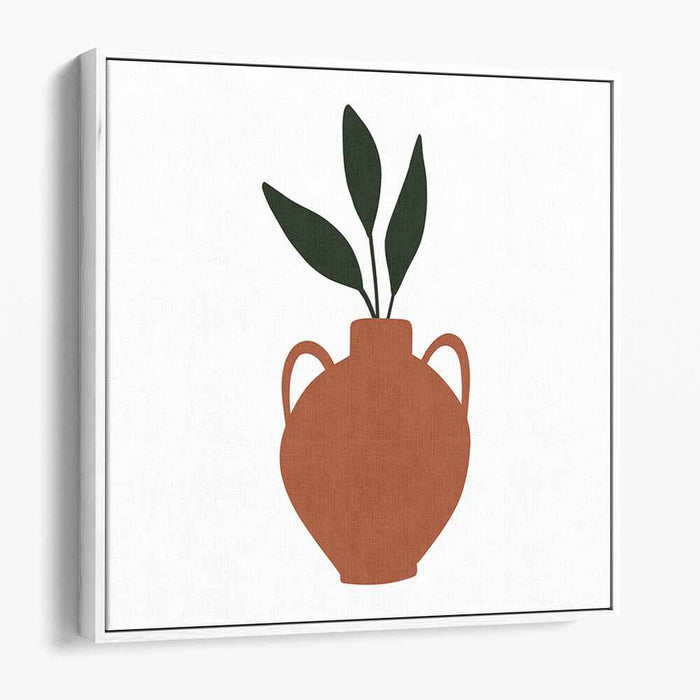 Textured Foliage Vessel: Terracotta Pot with Green Leaves Canvas Art Print