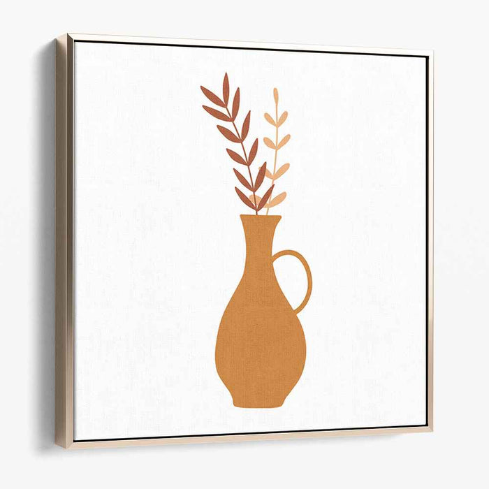 Minimalist Terracotta Vase with Foliage: Contemporary Nature-Inspired Art