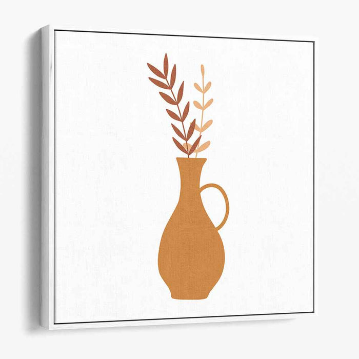 Minimalist Terracotta Vase with Foliage: Contemporary Nature-Inspired Art