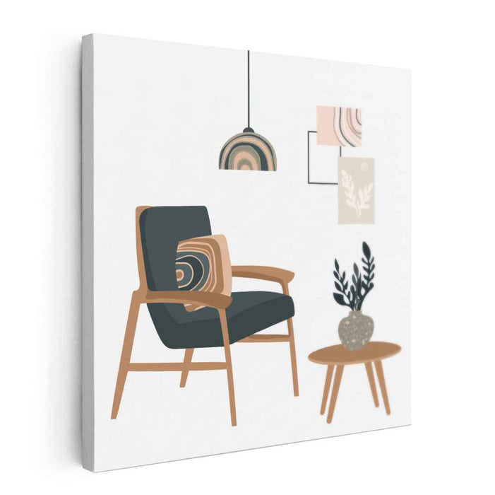 Serene Modernist Interior: Minimalist Chair and Decor Canvas Art Print