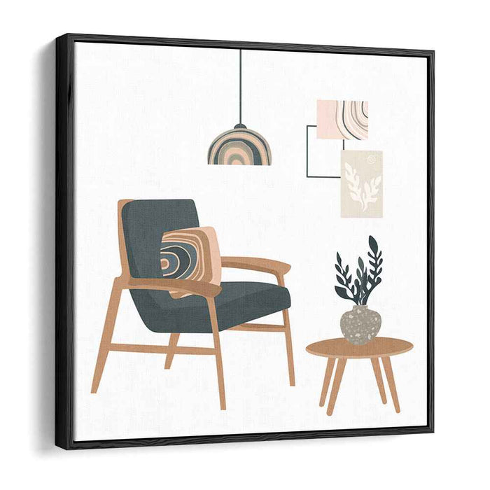 Serene Modernist Interior: Minimalist Chair and Decor Canvas Art Print