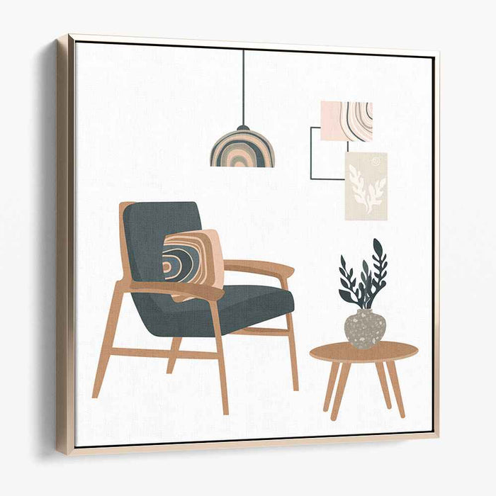 Serene Modernist Interior: Minimalist Chair and Decor Canvas Art Print