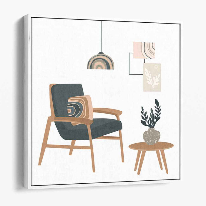 Serene Modernist Interior: Minimalist Chair and Decor Canvas Art Print