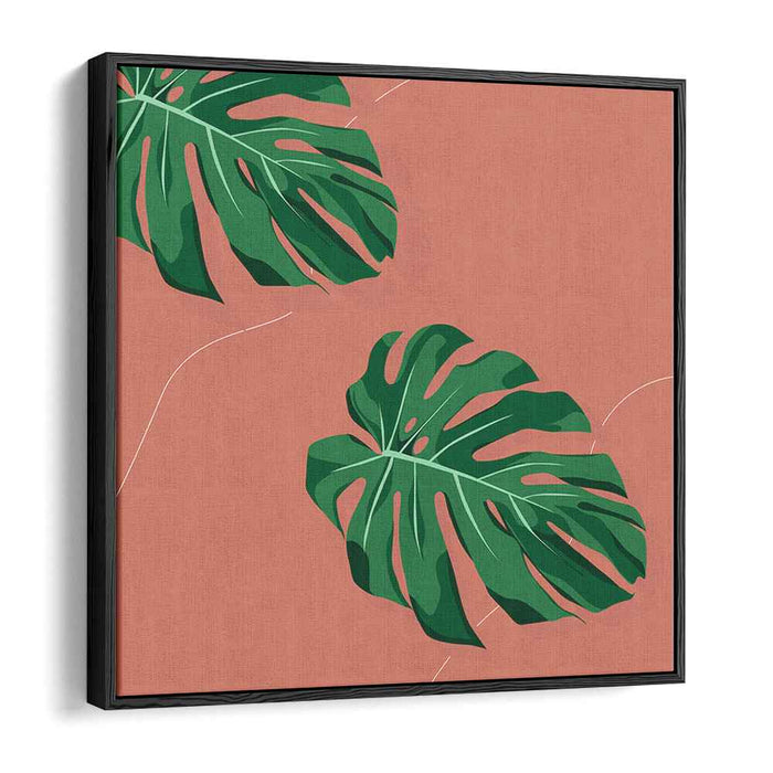 Subtle Surreal Foliage: Minimalist Monstera Leaves on Terracotta Canvas Art Print