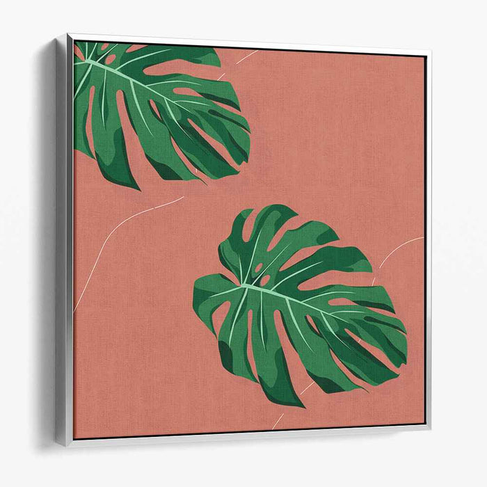 Subtle Surreal Foliage: Minimalist Monstera Leaves on Terracotta Canvas Art Print